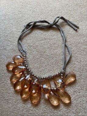 Anthropologie Amber Crystal Teardrop Necklace with Silver Beads